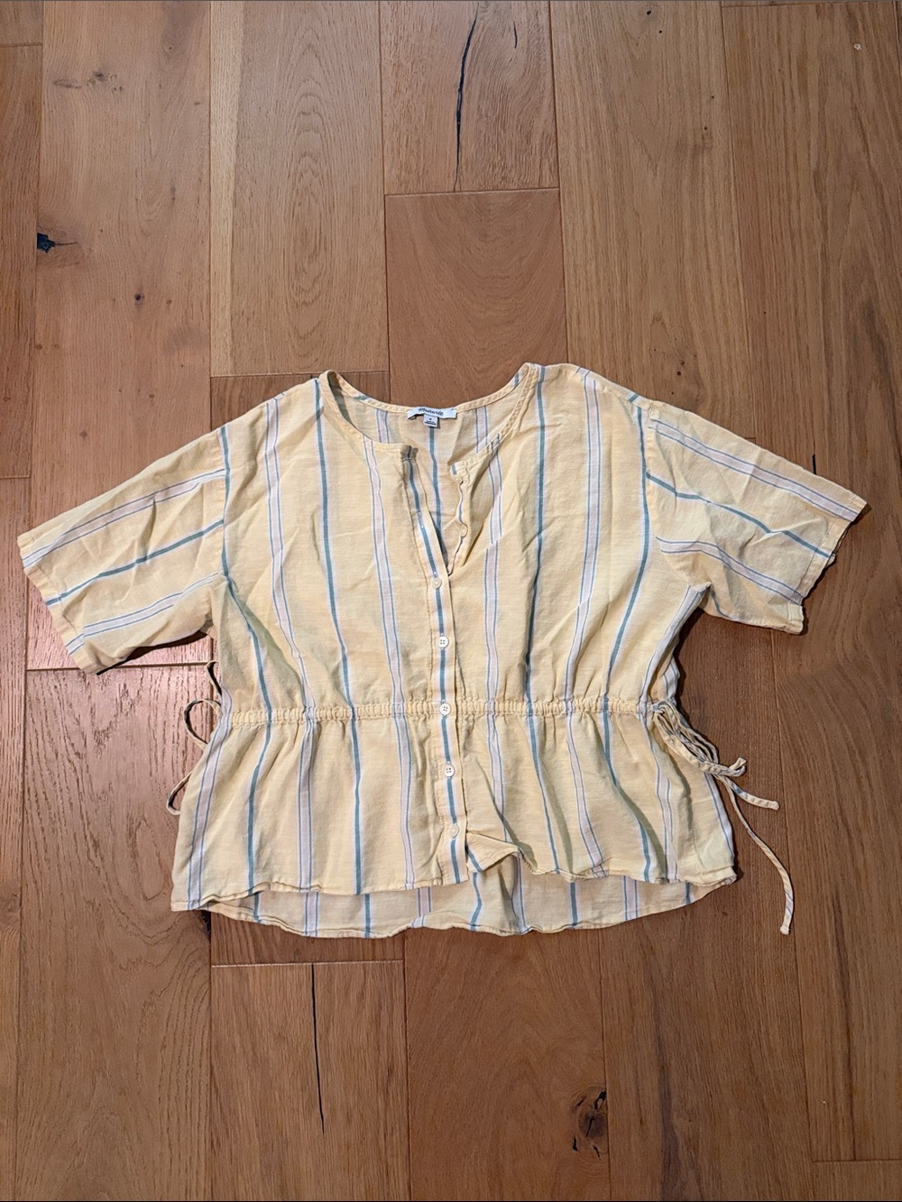 Madewell Yellow Stripe Button-Front Drawstring Top